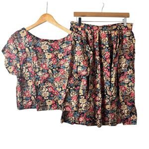 La Bene Vintage Outfit Women’s Large Floral Bohemian Top & Midi Skirt Romantic